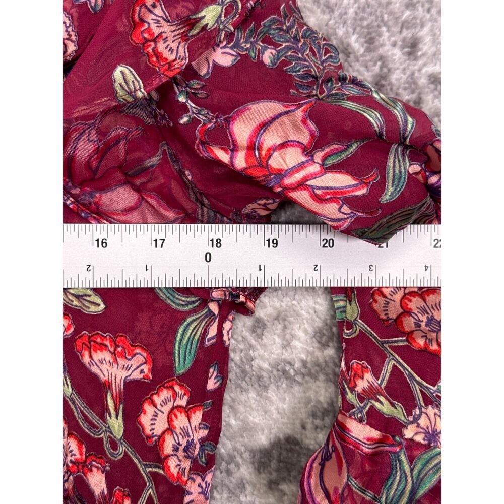 For Love & Lemons Dress Medium Womens Floral Mesh Tiered Mini Long Sleeve - Picture 4 of 8
